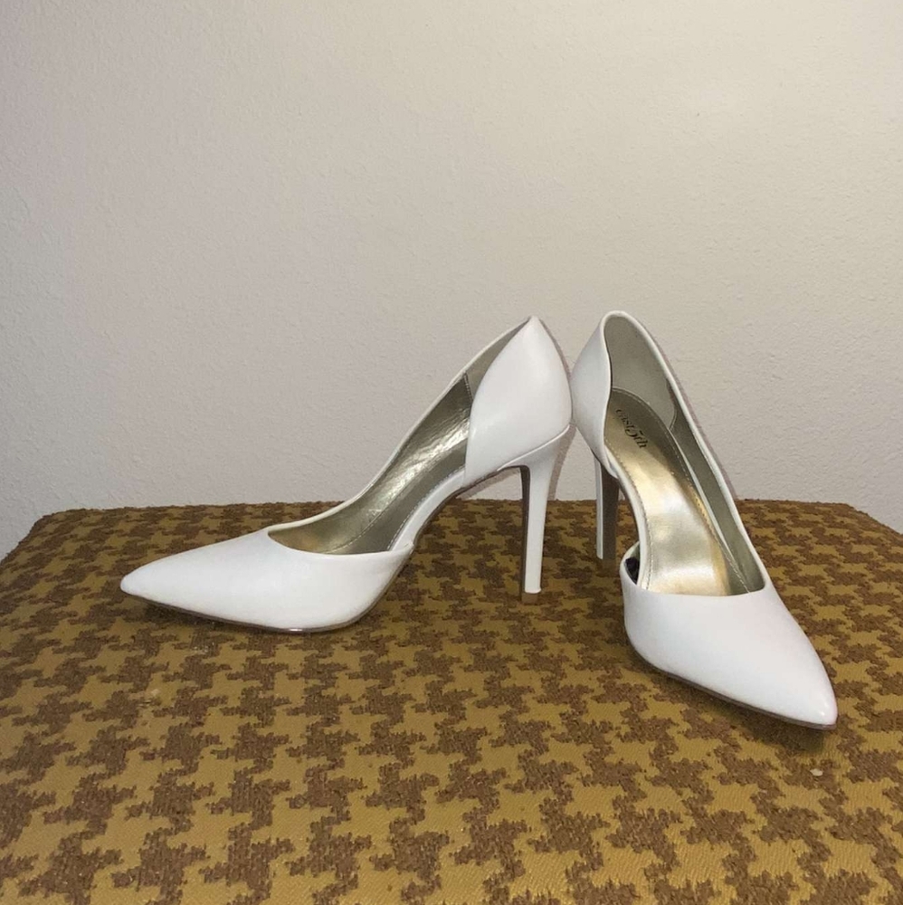 Faux White Leather Heels